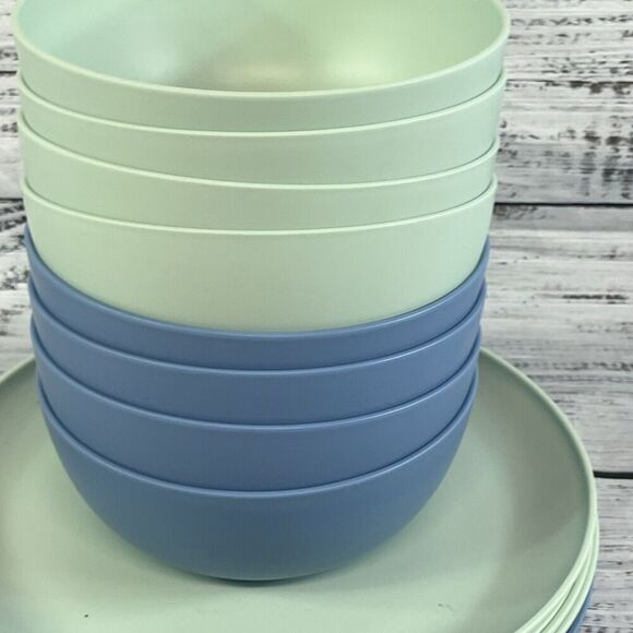 Room Essentials 16 Piece Blue & Gray Cereal Bowl & Plate 8 Sets Kitchen Home - Picture 4 of 11